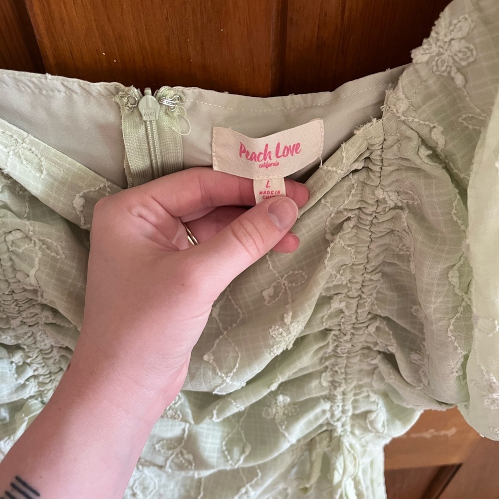 Peach Love Light Green Ruched Dress